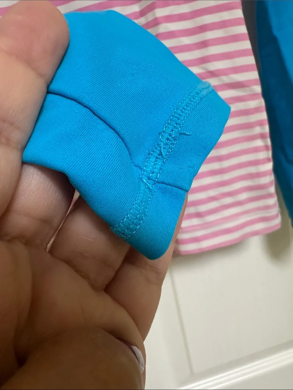 Ralph Lauren Pink & White Striped Rash Guard with Blue Sleeves